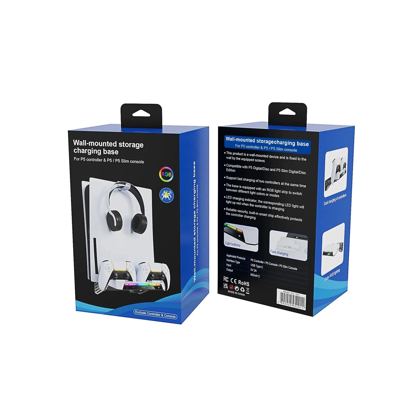 Support mural avec station de charge double pour PS5 / PS5 Slim