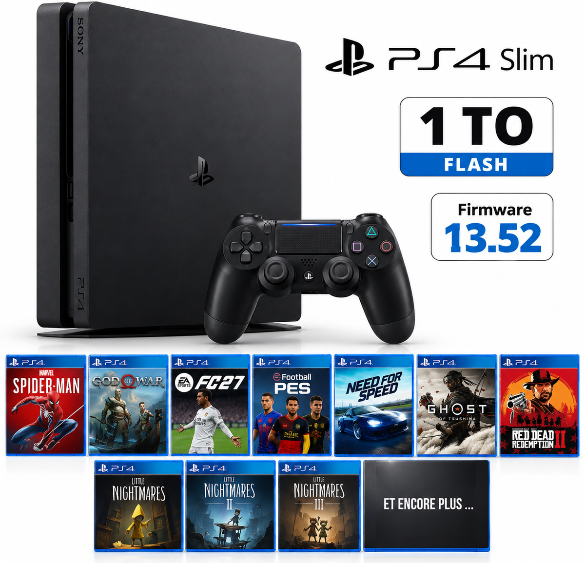 PS4 Slim 1 To FLASH Firmware 13.52 Occasion avec manette