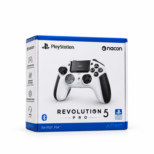 Nacon Revolution 5 Pro blanche PS5 avec emballage sur fond blanc